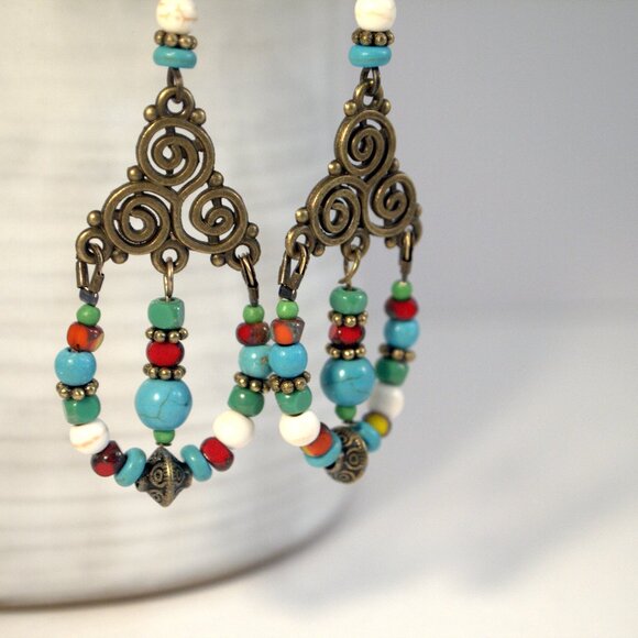 Southwestern Style Chandelier Earrings Dangle Pierced or Clip-on Earrings - Picture 5 of 10